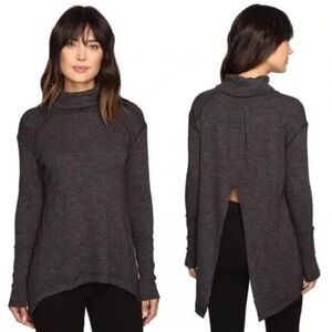 Free People We The Free Sweater Split Back Turtleneck Top Dark Gray S